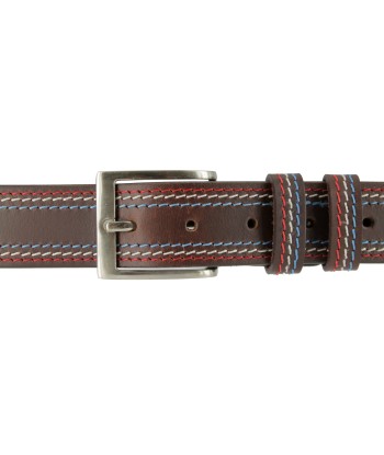 Ceinture en cuir marron surpiqué Paris Déstockage Promo