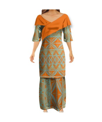 Ensemble kati orange haut col croisé/jupe motif gatu shop