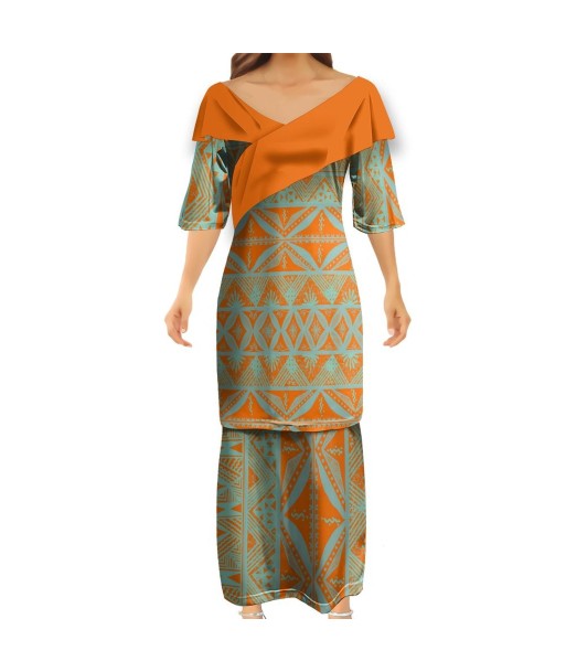 Ensemble kati orange haut col croisé/jupe motif gatu shop