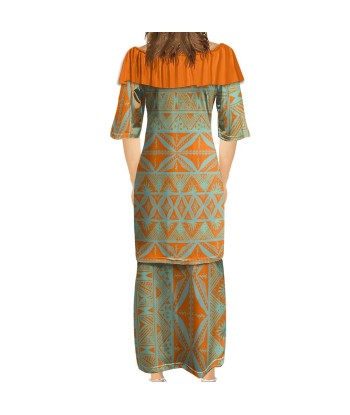 Ensemble kati orange haut col croisé/jupe motif gatu shop