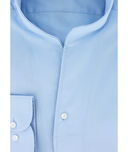 Chemise satin bleu ciel col droit ouvert en linge