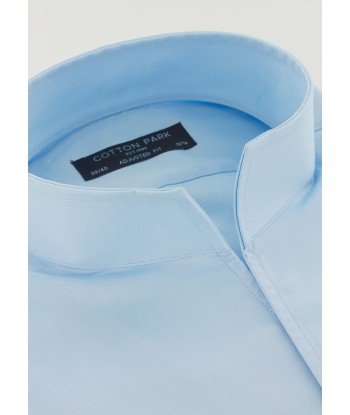 Chemise satin bleu ciel col droit ouvert en linge