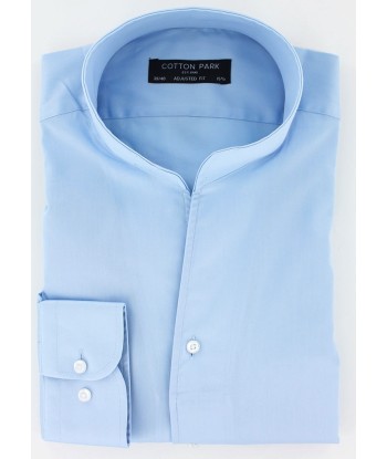 Chemise satin bleu ciel col droit ouvert en linge