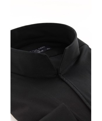 Chemise satin noir col droit ouvert offre 