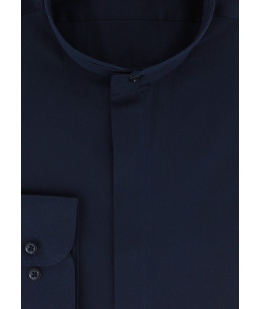 chemise cintrée col mao bleu marine online