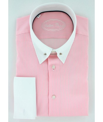 Chemise col anglais à rayures roses double retors en ligne des produits 