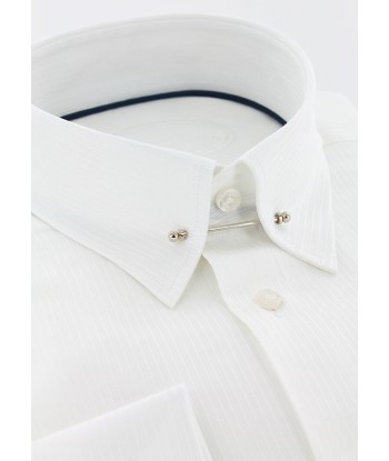 Chemise col anglais rayures blanches ton sur ton double retors chez Cornerstreet bien 