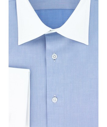 Chemise classique en twill bleu ciel col et poignets mousquetaires blancs meilleur choix