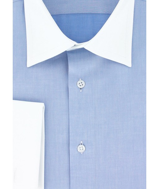 Chemise classique en twill bleu ciel col et poignets mousquetaires blancs meilleur choix