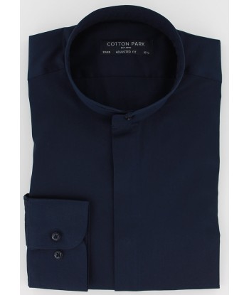 chemise cintrée col mao bleu marine online