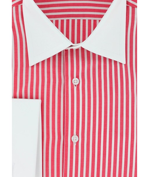 Chemise à rayures rouges col et poignets mousquetaires blancs ouvre sa boutique