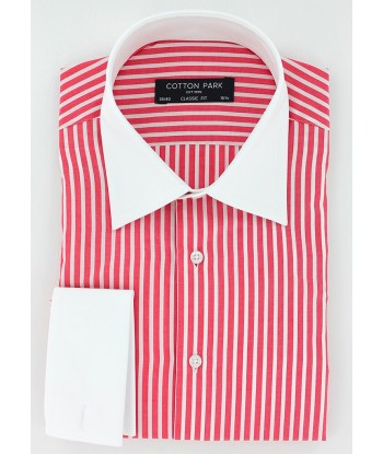 Chemise à rayures rouges col et poignets mousquetaires blancs ouvre sa boutique