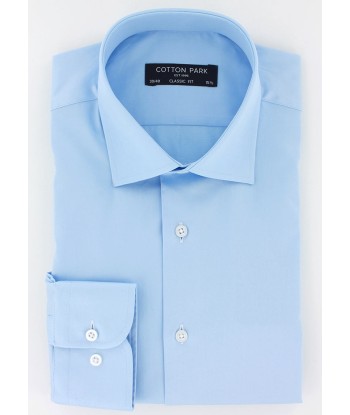 Chemise classique en satin de coton bleu ciel col italien à prix réduit toute l'année