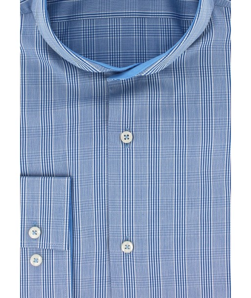 Chemise cintrée col cutaway prince-de-galles bleu marine basket pas cher