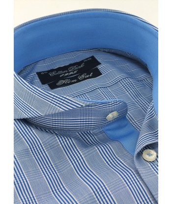 Chemise cintrée col cutaway prince-de-galles bleu marine basket pas cher