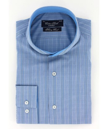 Chemise cintrée col cutaway prince-de-galles bleu marine basket pas cher