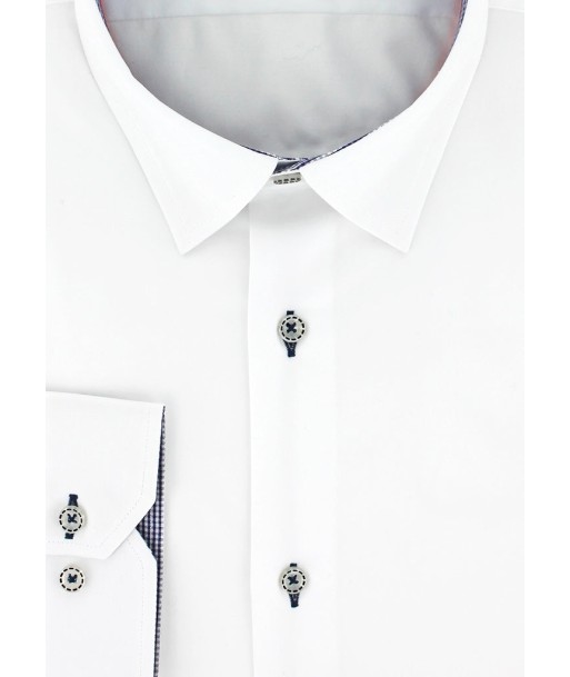 Chemise cintrée twill blanc opposition carreaux pas cher chine