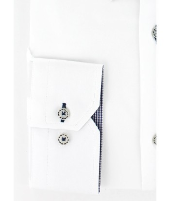 Chemise cintrée twill blanc opposition carreaux pas cher chine