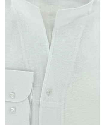 Chemise lin blanc col droit ouvert de France