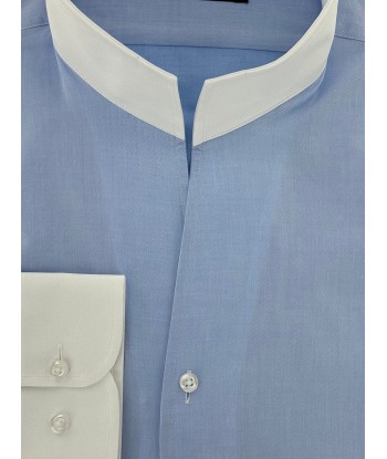 Chemise col blanc bleu ciel col droit ouvert pas cher