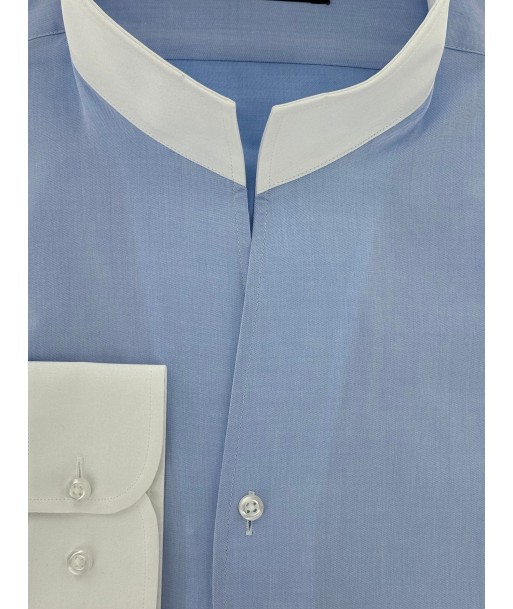 Chemise col blanc bleu ciel col droit ouvert pas cher