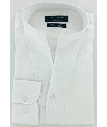 Chemise lin blanc col droit ouvert de France