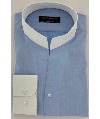 Chemise col blanc bleu ciel col droit ouvert pas cher