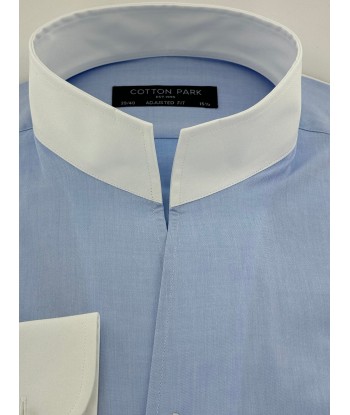 Chemise col blanc bleu ciel col droit ouvert pas cher