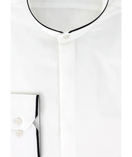 Chemise cintrée blanche col mao biais noir 50% de réduction en Octobre 2024