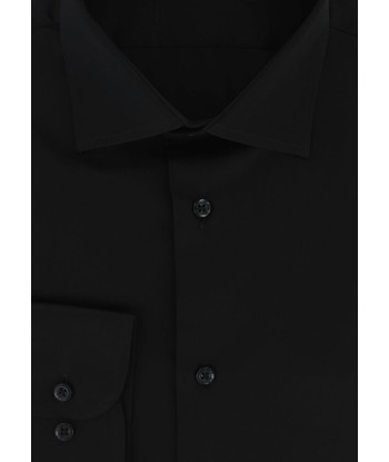 Chemise cintrée en satin de coton noir soldes