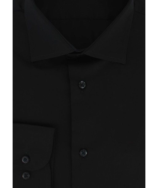 Chemise cintrée en satin de coton noir soldes