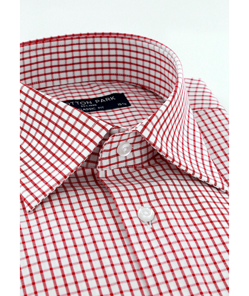 Chemise classique poignets mousquetaires à carreaux rouges destockage