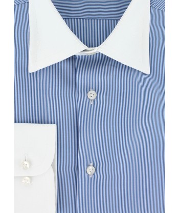 Chemise col blanc à fines rayures bleu ciel JUSQU'A -70%! 