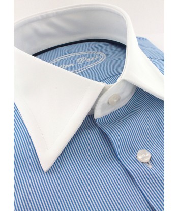 Chemise col blanc à fines rayures bleu ciel JUSQU'A -70%! 