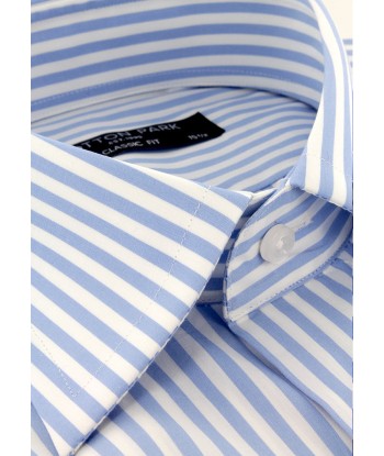 Chemise col français rayures bâtons bleu ciel Véritable concentré