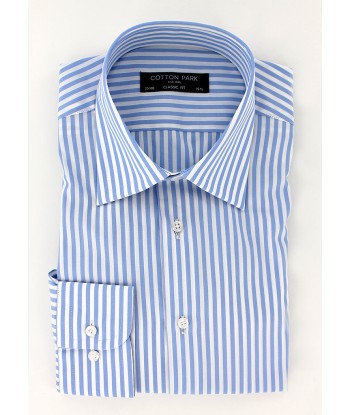 Chemise col français rayures bâtons bleu ciel Véritable concentré