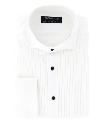 White fitted shirt with wing collar and pleated bib ouvre sa boutique