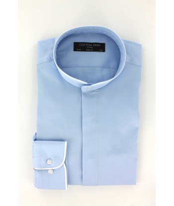 Sky blue mao collar fitted shirt with white bias À commander