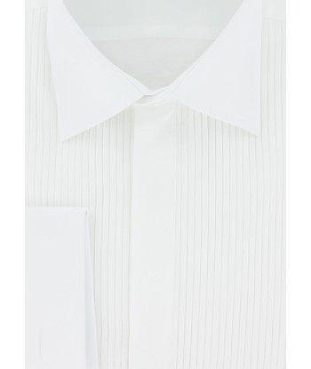 White pleated bib shirt with French cuffs en linge