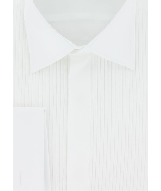 White pleated bib shirt with French cuffs en linge