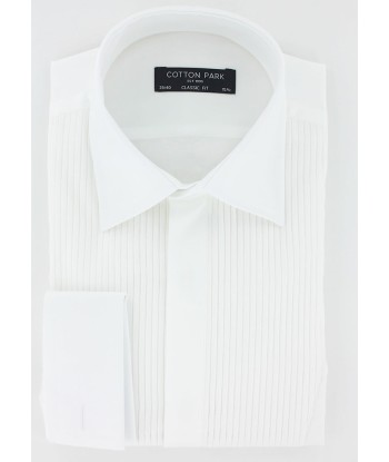 White pleated bib shirt with French cuffs en linge