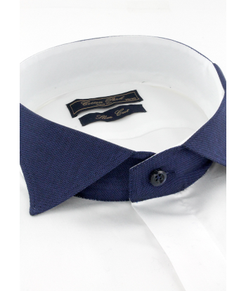 Navy blue contrast fitted wing collar shirt les ligaments