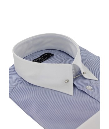 Fitted shirt with English collar, blue stripes Pour