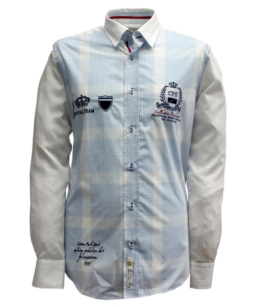 Embroidered sky blue checked sport chic shirt Toutes les collections ici