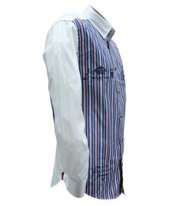 Sporty chic shirt with red and sky blue embroidered stripes de technologie