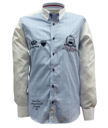 Sporty chic shirt with small embroidered sky blue checks Toutes les collections ici