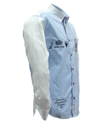 Sporty chic shirt with small embroidered sky blue checks Toutes les collections ici