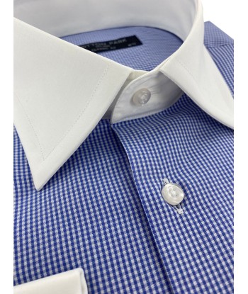 Blue gingham shirt with white French collar and cuffs 2024