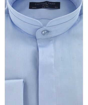 Sky blue fitted shirt with mao collar Découvrez la collection