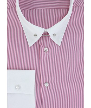 Fitted shirt with English collar and fine pink stripes paiement sécurisé